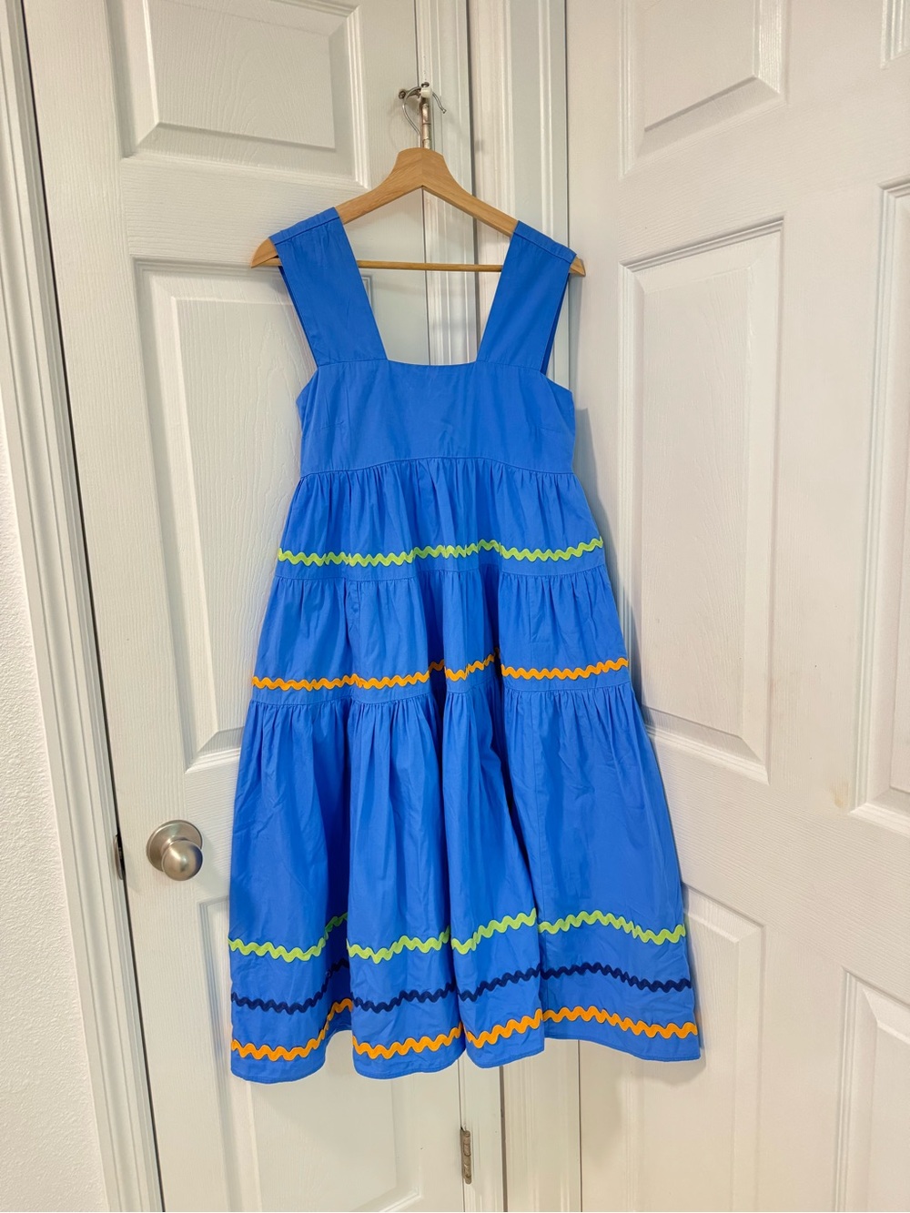 Anthropologie Helena Square-Neck Tiered Midi Dress Smocked Scallop size S blue - Picture 3 of 7